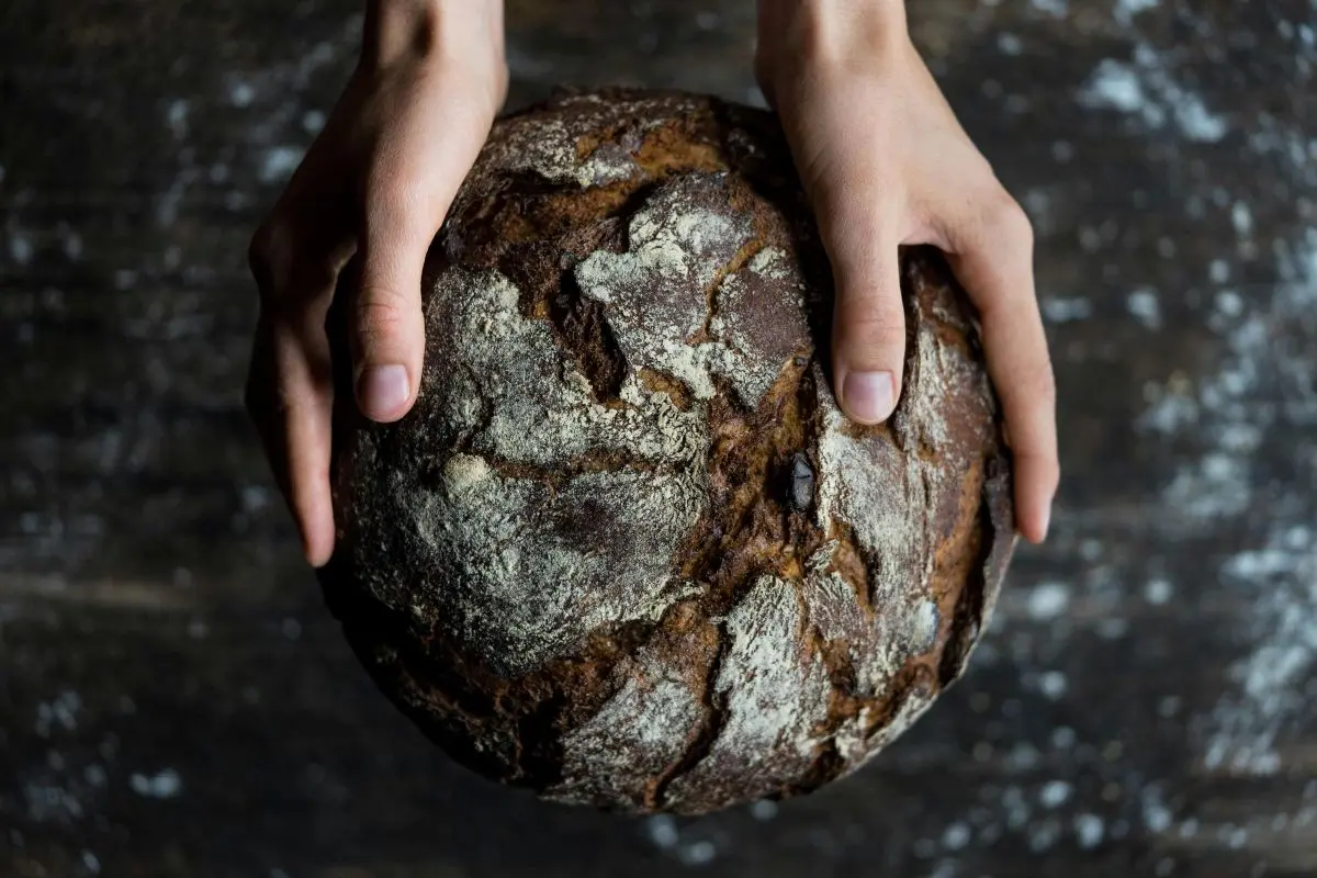 outstretched hands holding a loaf of bread